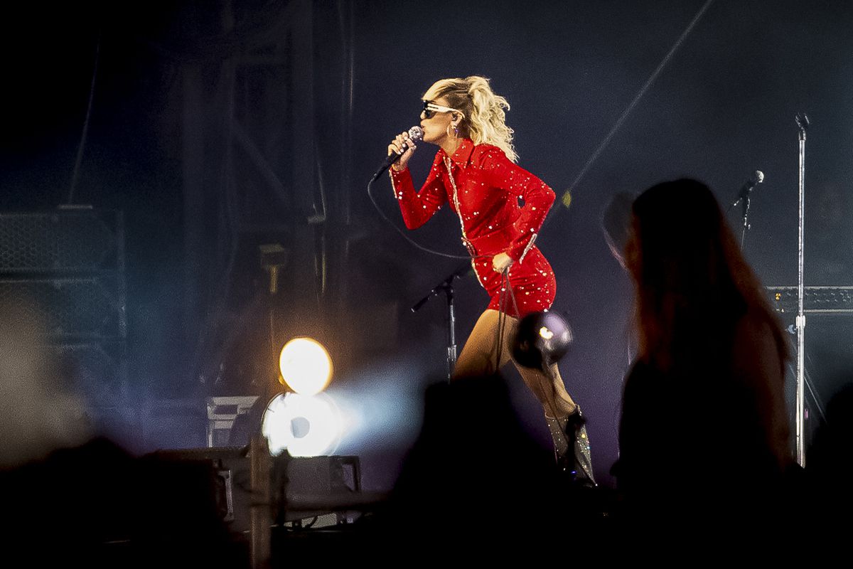 Miley Cyrus performs at the T-Mobile stage Thursday night.