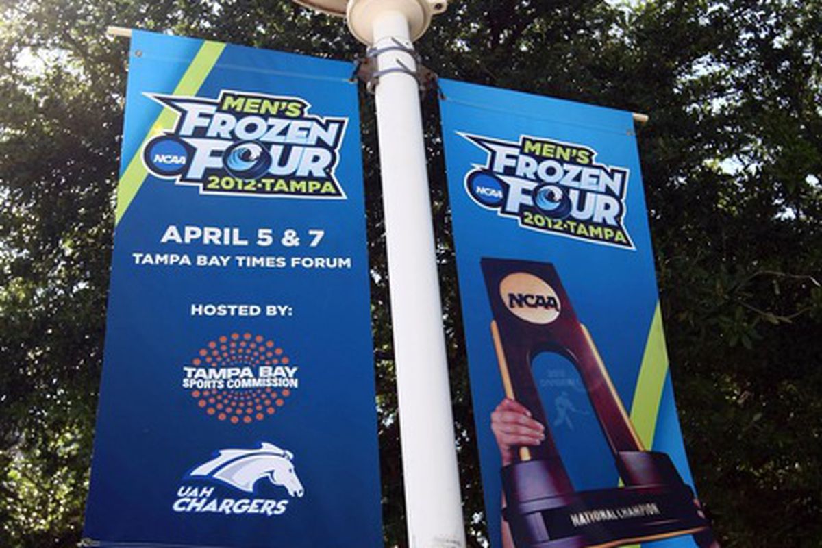 Apr 4, 2012; Tampa, FL, USA; General view of signage outside of Tampa Bay Times Forum in preparation for the 2012 Frozen Four. Mandatory Credit: Douglas Jones-US PRESSWIRE