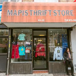 <b>↑</b><b><a href=" http://www.yelp.com/biz/mapis-thrift-store-brooklyn">Mapis Thrift Store</a></b> (4412 5thAvenue) is a rare specimen: a New York City secondhand store that’s super affordable. Knits hover around $10 while outerwear goes for less than $