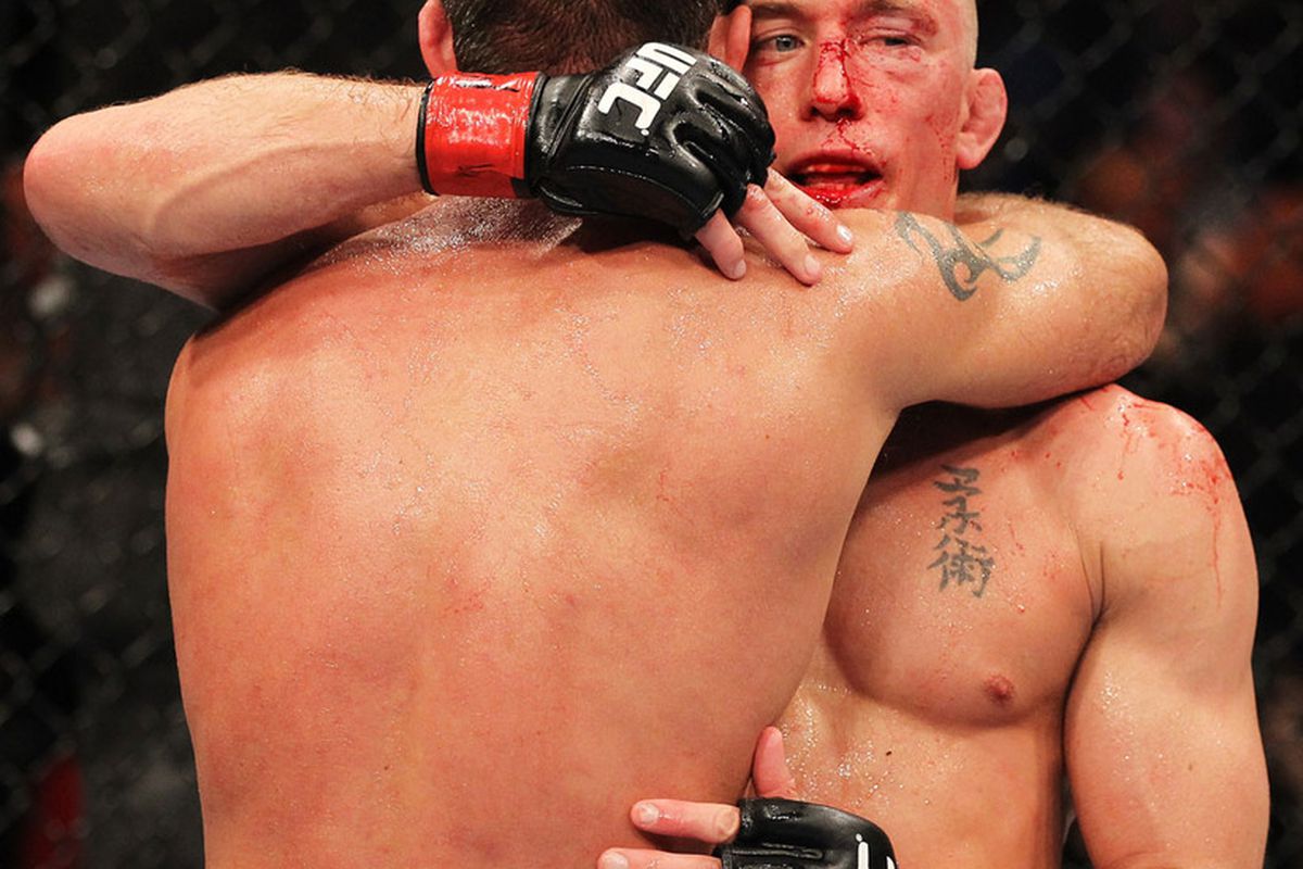 Georges St. Pierre couldn't see out of his left eye<em> -- Photo from Al Bello/Zuffa LLC/Zuffa LLC, Getty Images via <a href="http://video.ufc.tv/129/photos/129_event/ufc129_12_gsp_vs_shields_024.jpg">UFC.com</a></em>