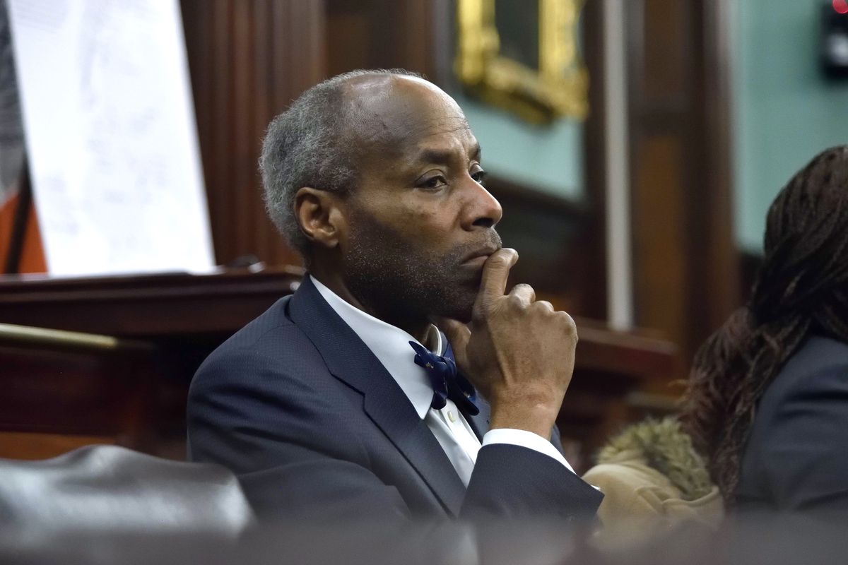 Harlem Councilmember Bill Perkins attends a hearing at City Hall in 2018. He’s currently losing a neck-and-neck race for his seat.