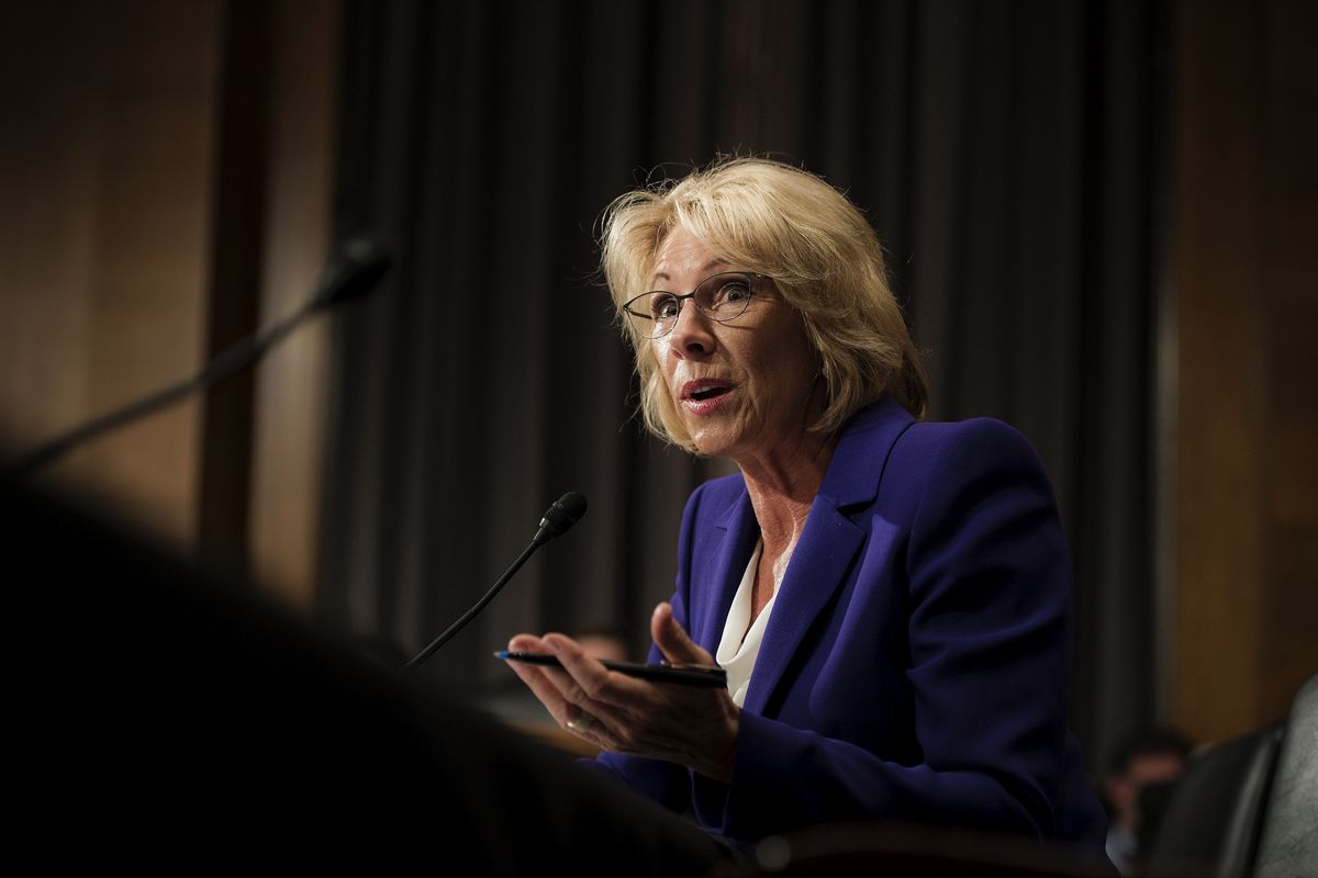 Betsy DeVos speaking during her confirmation hearing for Secretary of Education before the Senate Health, Education, Labor, and Pensions Committee.