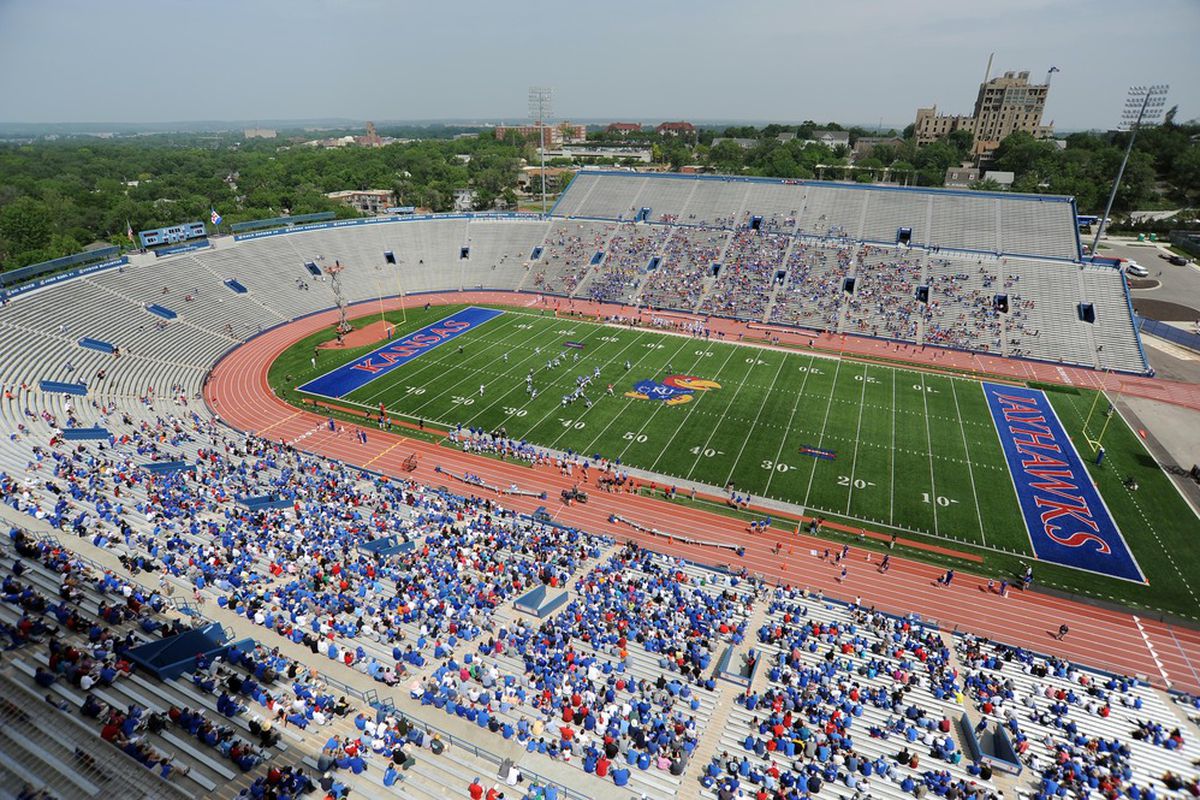 Apr 28, 2012; Lawrence, KS, USA; A general view of Memorial Stadium in the second half of the Kansas Jayhawks Spring Game. Mandatory Credit: John Rieger-US PRESSWIRE