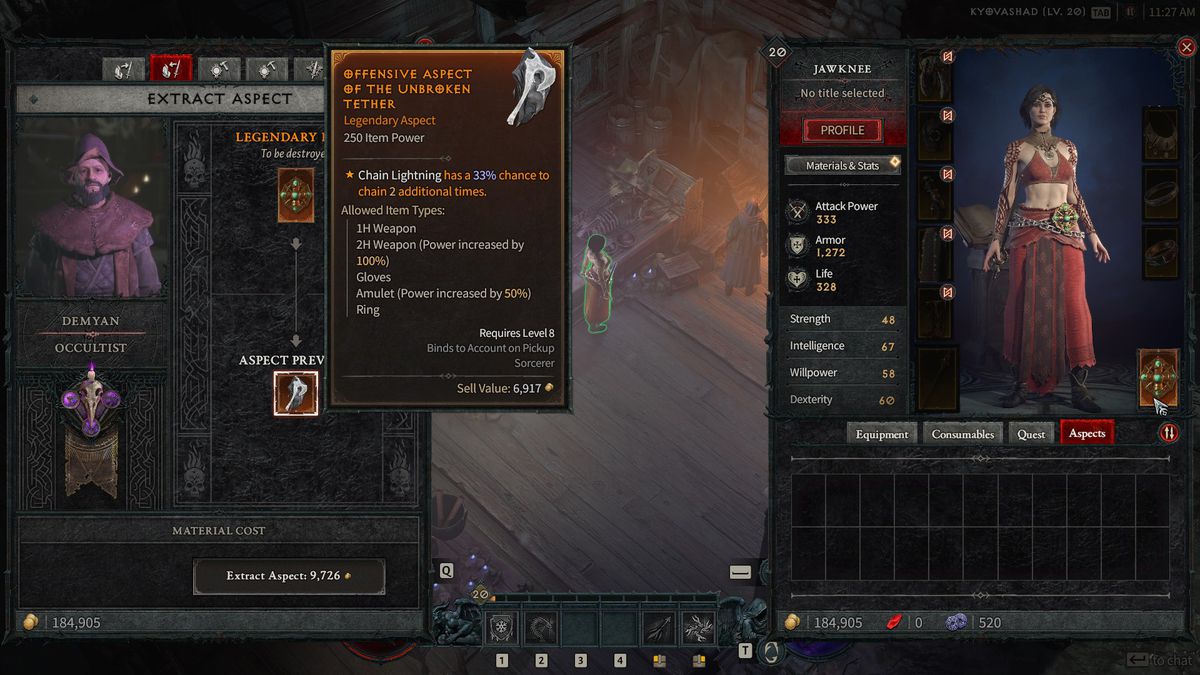 Aspects in Diablo 4 / IV. Additional chain lightning propagations with the addition of this aspect. Sorceress. Red gear.