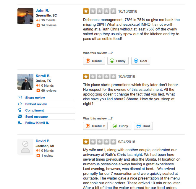 screen shot of reviews on yelp