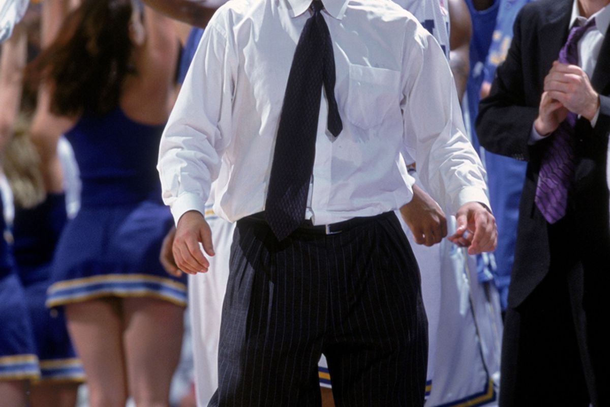 Steve Lavin, during the win over #1 ranked Kansas in 2002. (<em>Photo: Stephen Dunn, Getty Images</em>)