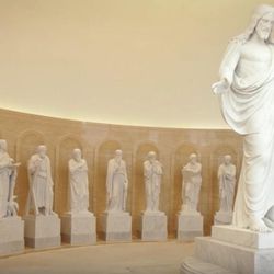 Replicas of the Cristus statue and statues of the original Twelve Apostles, originally sculpted by Bertel Thorvaldsen during the early 1800s, were placed in the Rome Italy Temple Visitors' Center.