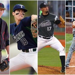 This year's high school baseball MVPs include, from left: 5A, American Fork's Mick Madsen; 4A, Timpanogos' Tyler Cornish; 3A, Pine View's Dakota Donovan; and 2A, Enterprise's Kayson Bundy.