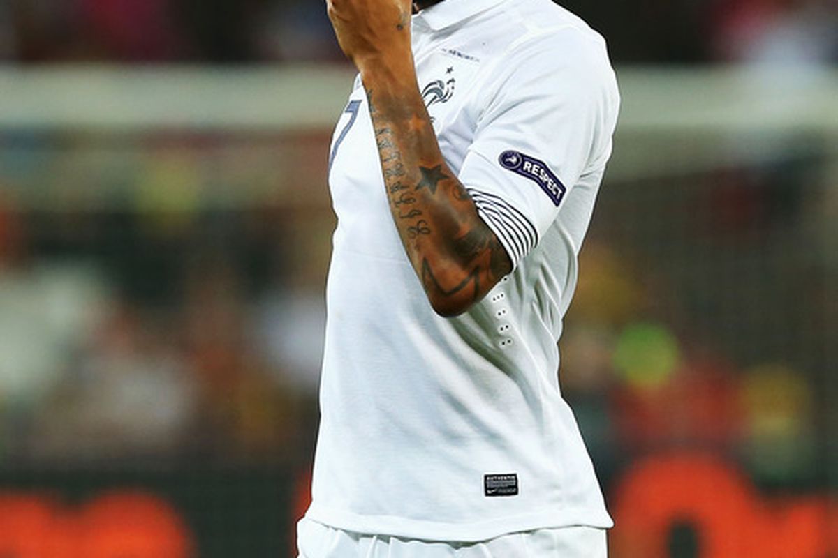 DONETSK, UKRAINE - JUNE 23: Yann M'Vila of France reacts during the UEFA EURO 2012 quarter final match between Spain and France at Donbass Arena on June 23, 2012 in Donetsk, Ukraine.  (Photo by Martin Rose/Getty Images)