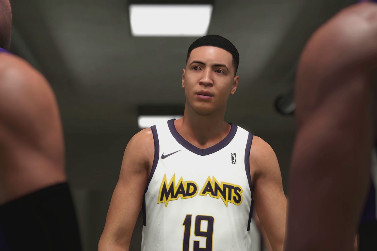 NBA 2K19 MyCareer - AI in Mad Ants jersey talking to two other people