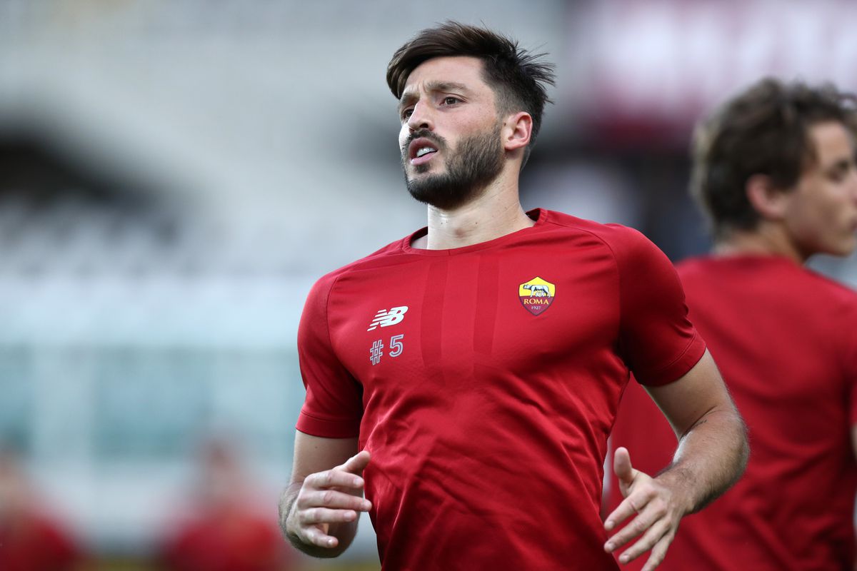 Matias Vina of As Roma during warm up before the Serie A...