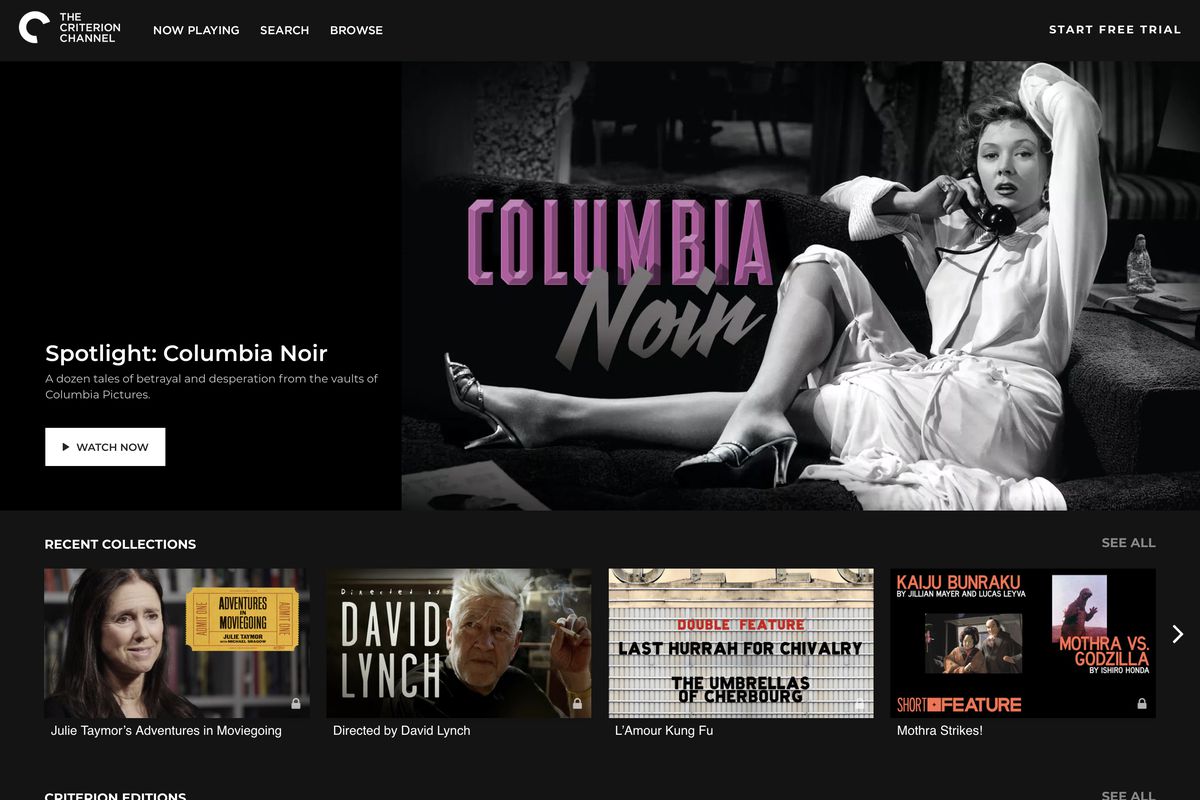 Criterion Channel homepage - Columbia Noir