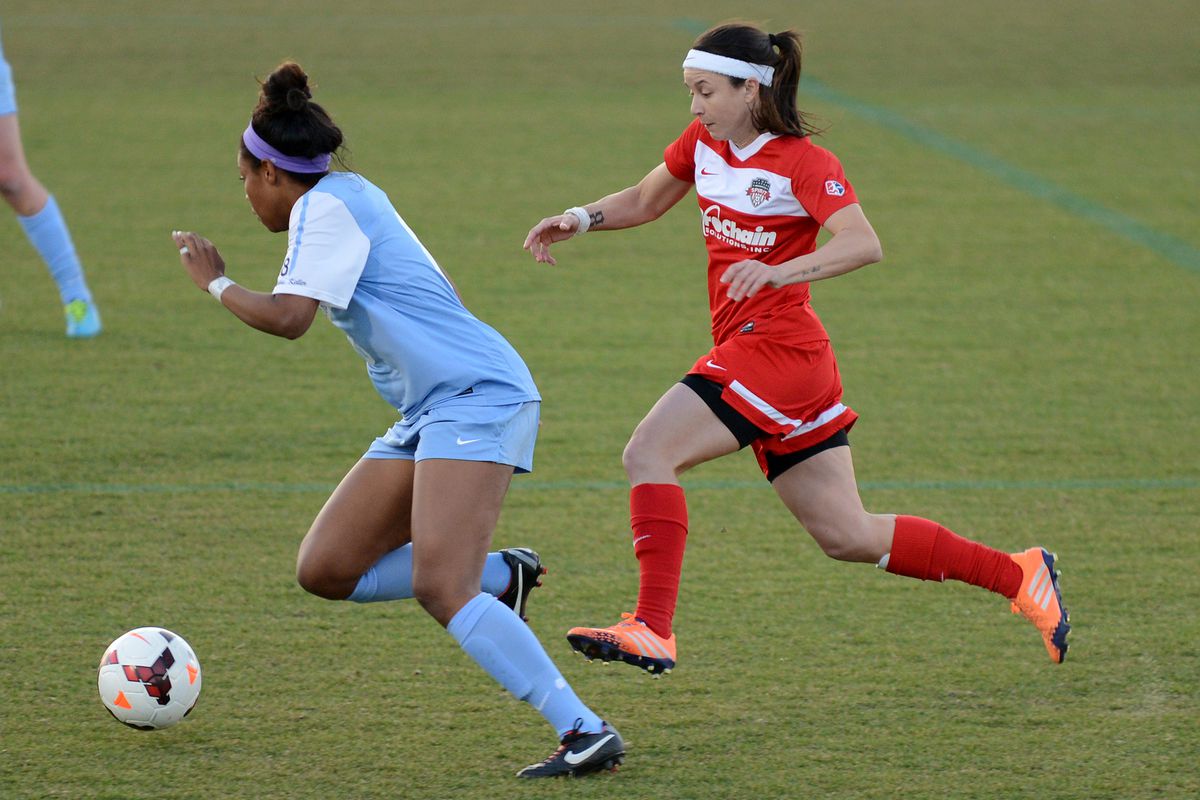 Tiffany Weimer (right) during a Spirit presason match against UNC