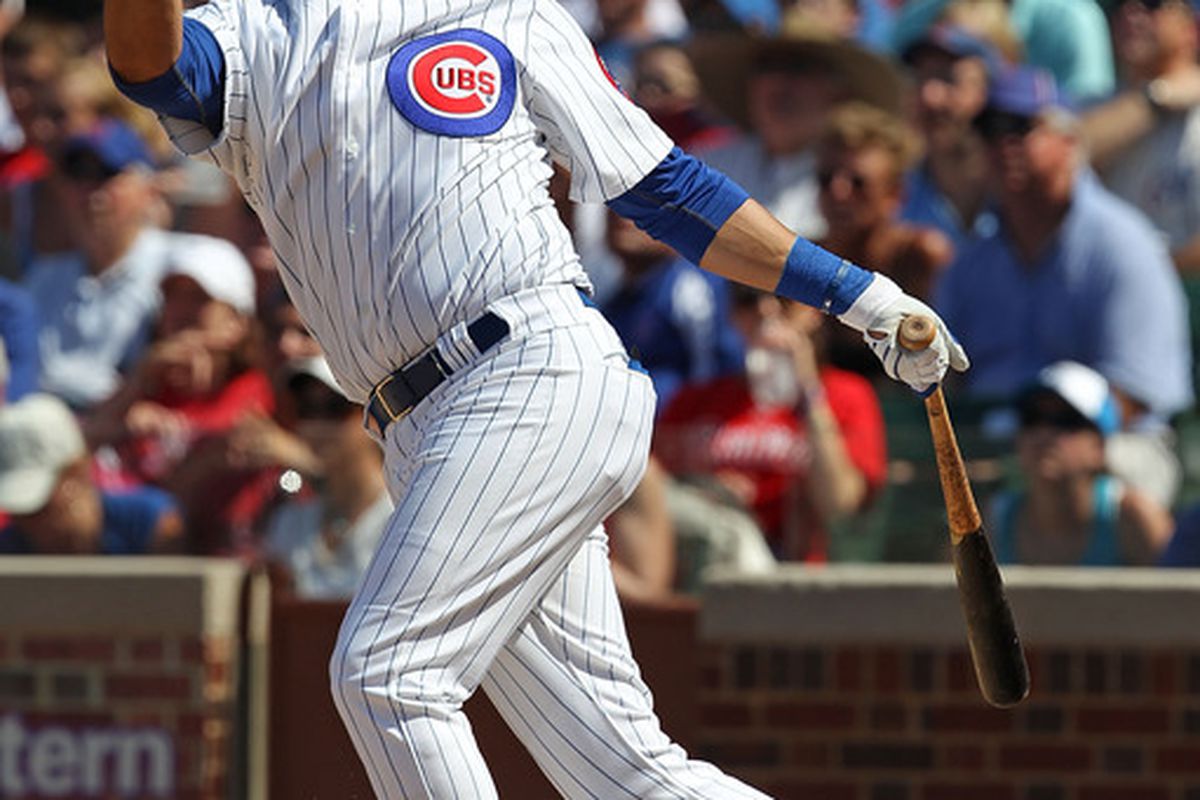 Aramis Ramirez of the Chicago Cubs hits the game-winning home run a solo shot in the 8th inning against the Philadelphia Phillies at Wrigley Field in Chicago Illinois. The Cubs defeated the Phillies 4-3. (Photo by Jonathan Daniel/Getty Images)