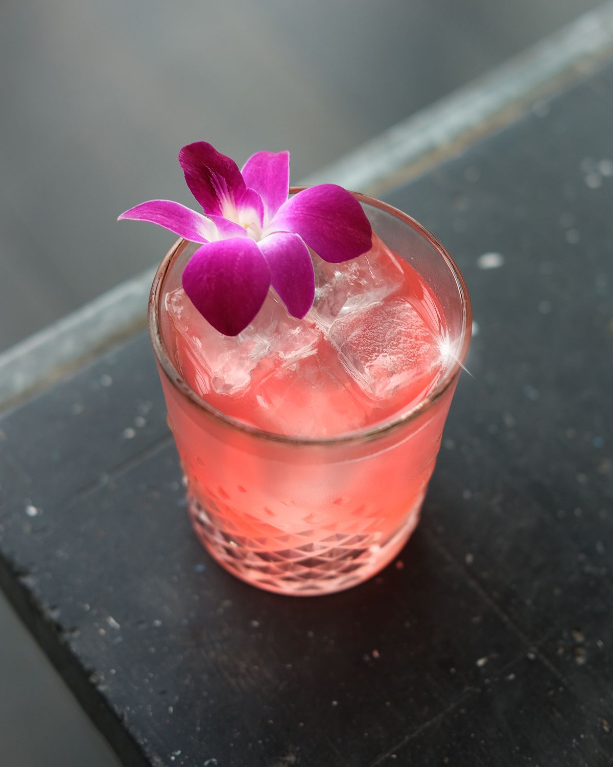 A pink spirit-free cocktail