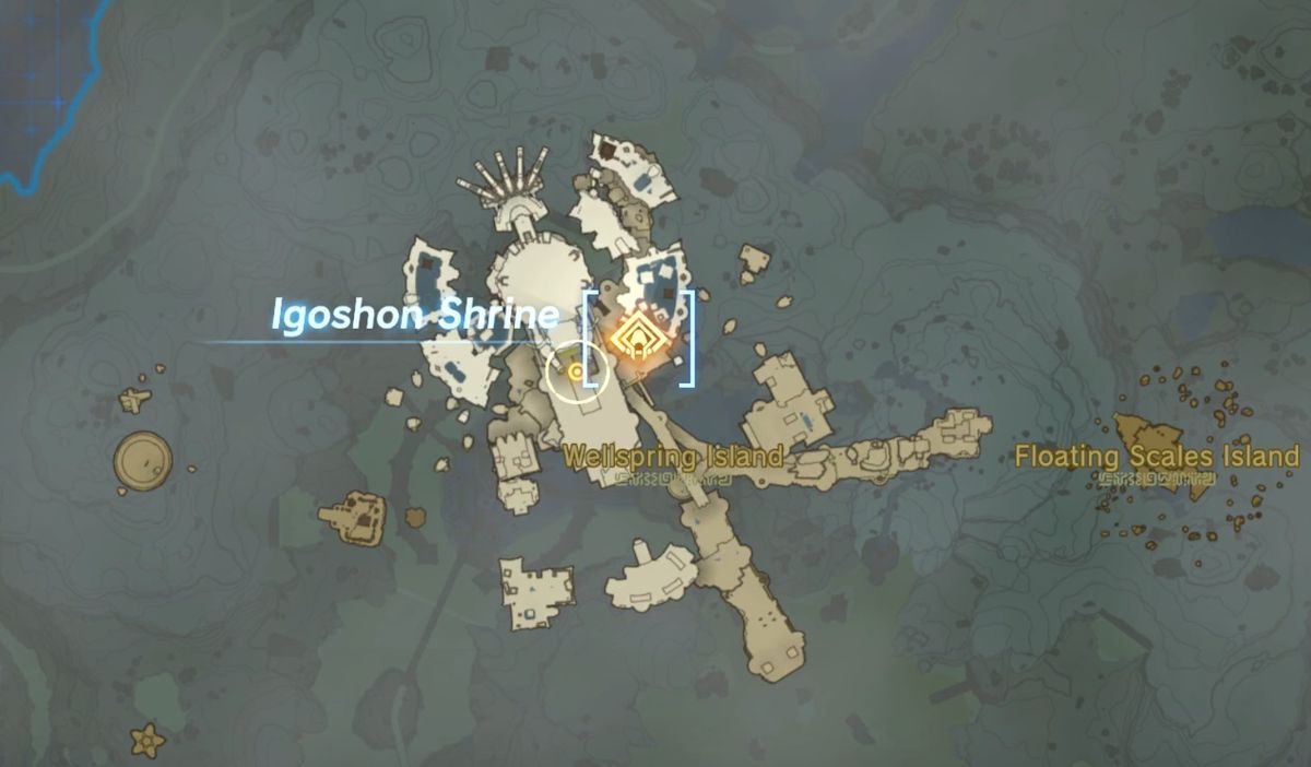 The Igoshon shrine is located on the Wellspring Island. This diagram shows their location on Tears of the Kingdom’s map.