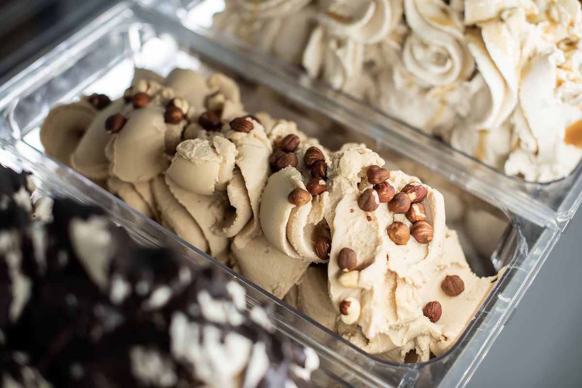 Trays filled with gelato and nuts.