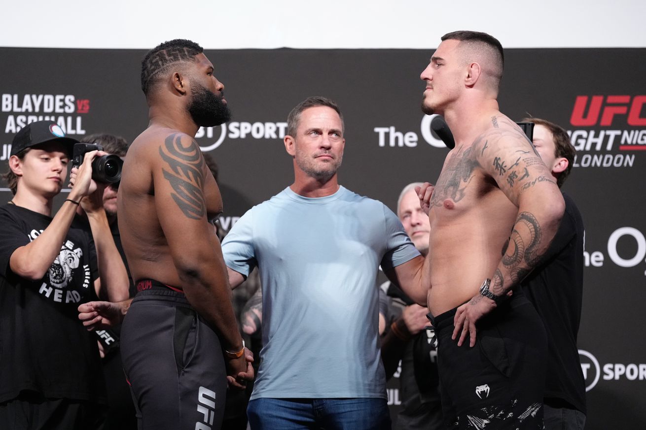 Curtis Blaydes and Tom Aspinall face off ahead of UFC London