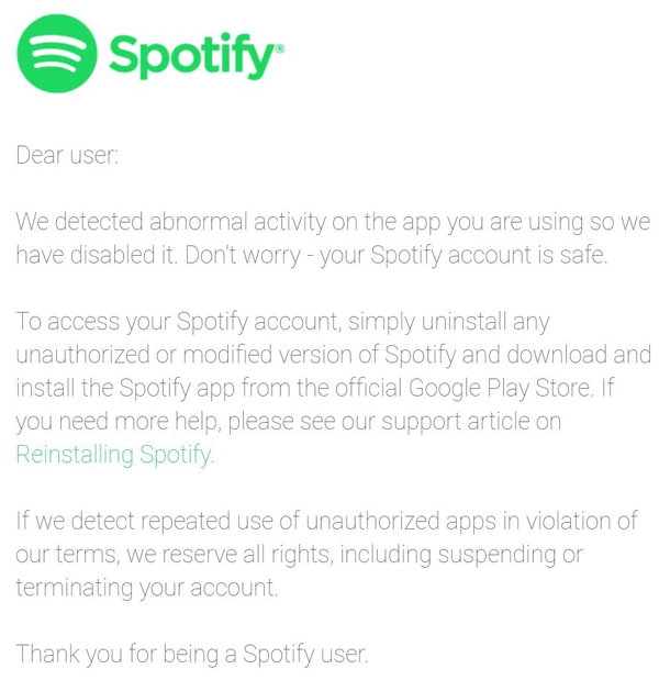 Spotify email about hacked premium accounts