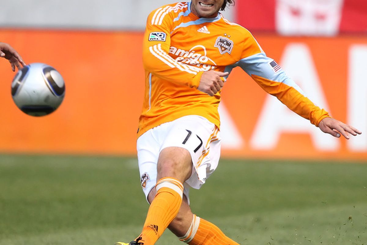 SANDY, UT-MAY 13: Houston Dynamo's Mike Chabala #17 passes the ball in a game against  Real Salt Lake during the first half of an MLS soccer game in May 13, 2010 in Sandy, Utah. (Photo by George Frey/Getty Images)
