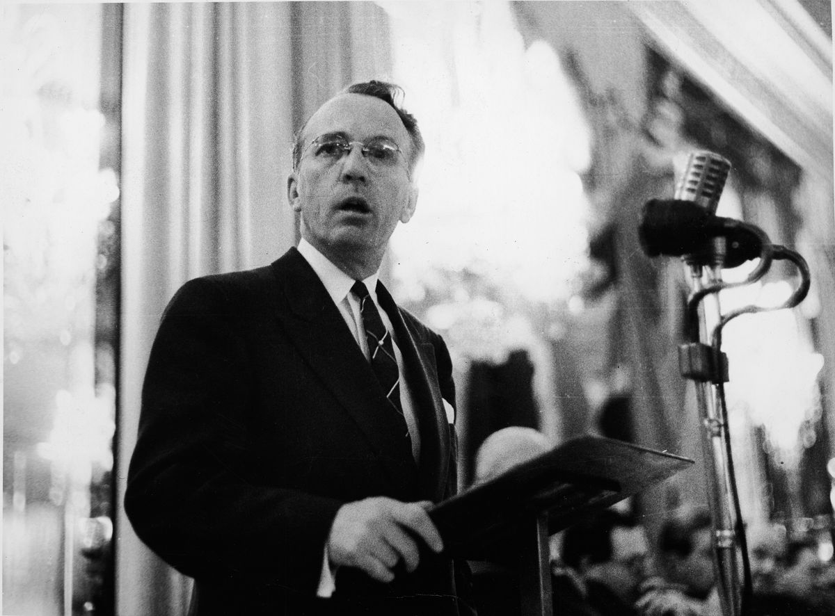 Scottish-born Canadian Baptist minister and politician Tommy Douglas in 1959.