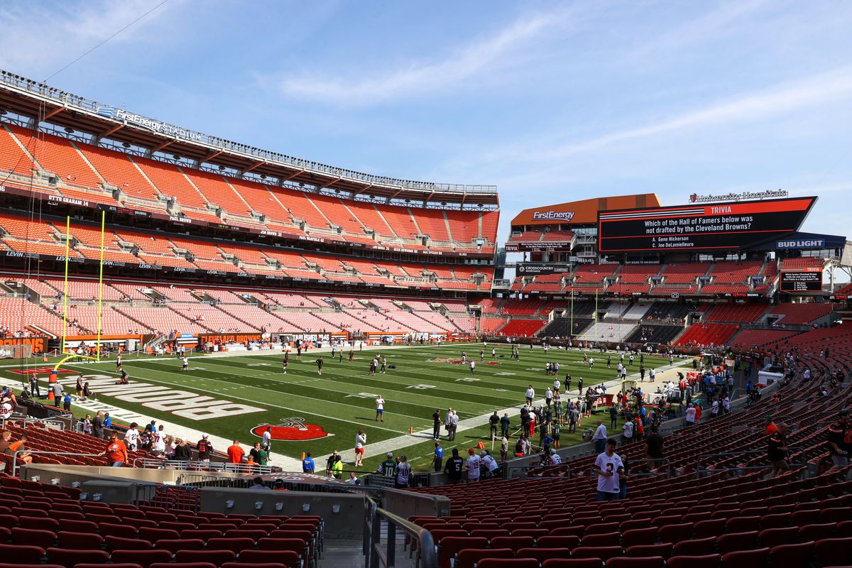 A general view of FirstEnergy Stadium prior to the National Football League game between the New York Jets and Cleveland Browns on September 18, 2022, at FirstEnergy Stadium in Cleveland, OH.