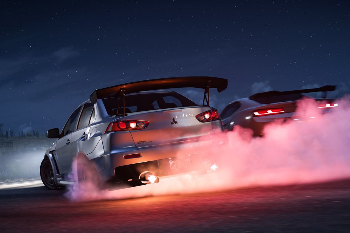 Two cars drift in Forza Horizon 5
