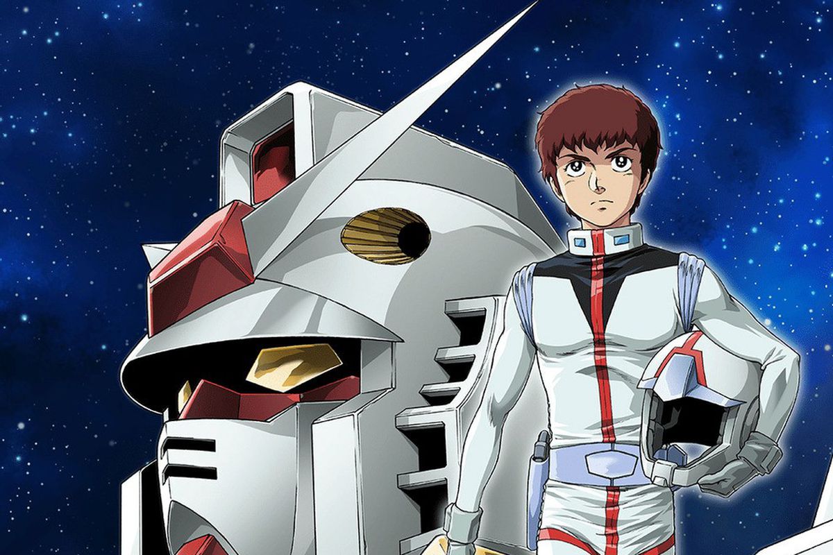 Amuro Ray from Mobile Suit Gundam standing in front of his Gundam