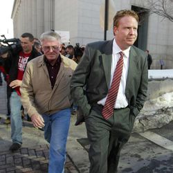 St. George businessman Jeremy Johnson leaves federal court in Salt Lake City on Friday, Feb. 1, 2013. On Monday, June 3, 2013, a federal judge in Las Vegas heard arguments for and against a government effort to delay the civil case against Johnson pending the outcome of criminal charges against him.