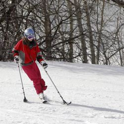 Shriners Hospital patient Samuela Sadler practices skiing at the annual Un-limb-ited Winter Camp at Park City Mountain Resort in Park City Thursday, Feb. 5, 2015.