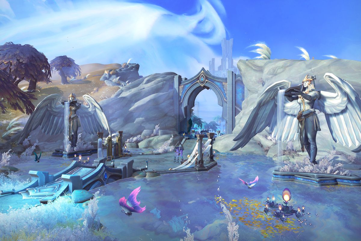 World of Warcraft: Shadowlands - a shot of the new Bastion zone, where the Kyrian Covenant live.