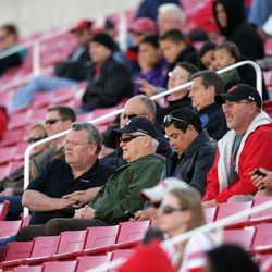 Utah Utes fans watch a team scrimmage in Salt Lake City Friday, April 5, 2013.