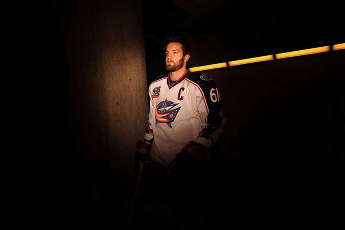 DALLAS TX - FEBRUARY 13:  Right wing Rick Nash #61 of the Columbus Blue Jackets walks to the ice before a game against the Dallas Stars at American Airlines Center on February 13 2011 in Dallas Texas.  (Photo by Ronald Martinez/Getty Images)