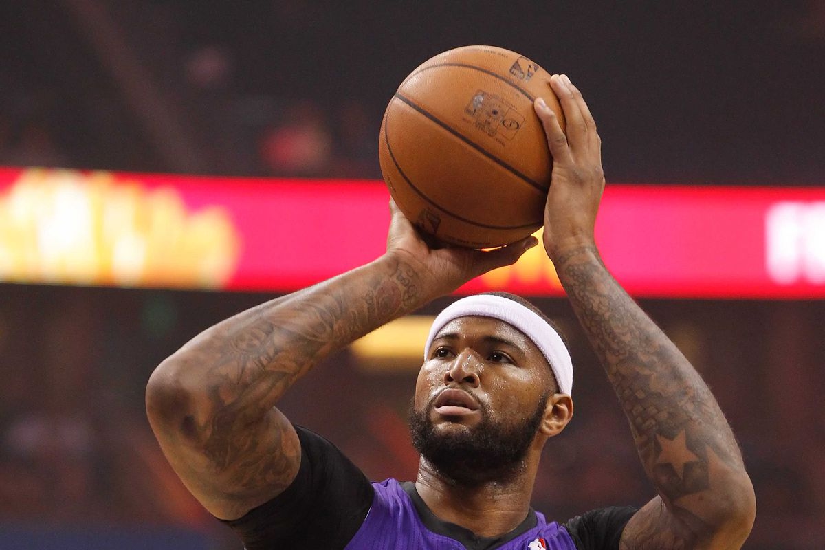 Sacramento Kings center DeMarcus Cousins (15) shoots a free throw against the Orlando Magic during the first quarter at Amway Center.