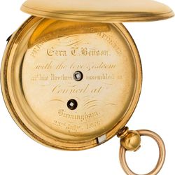 Elder Ezra T. Benson's presentation gold pocket watch from 1856 will be up for auction on Dec. 3, 2016.