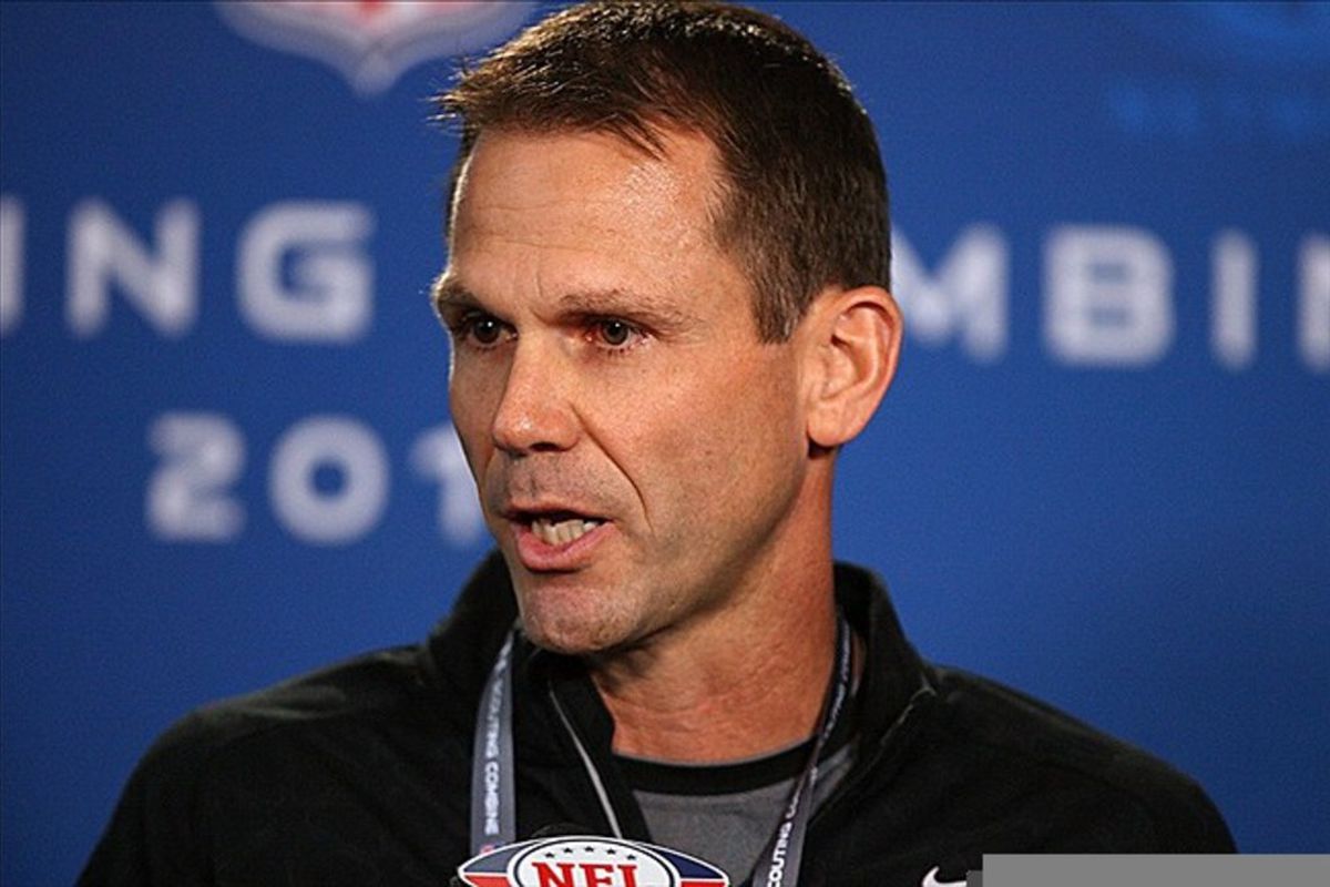 Feb 23, 2012; Indianapolis, IN, USA; San Francisco 49ers general manager Trent Baalke speaks at a press conference during the NFL Combine at Lucas Oil Stadium. Mandatory Credit: Brian Spurlock-US PRESSWIRE