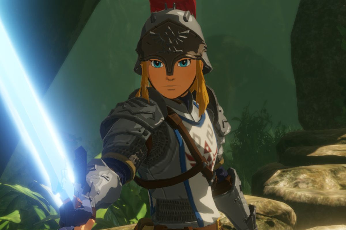 Link holding the Master Sword in Hyrule Warriors: Age of Calamity