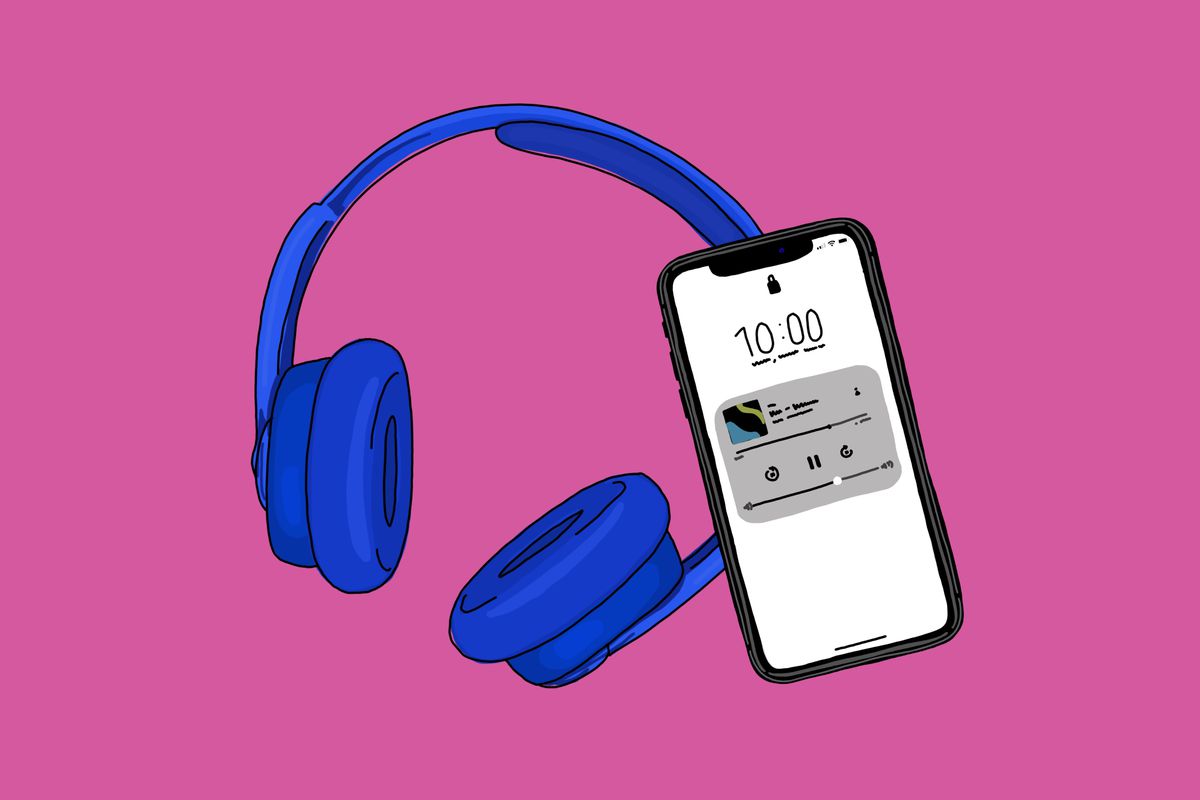 illustration of headphones and a iPhone