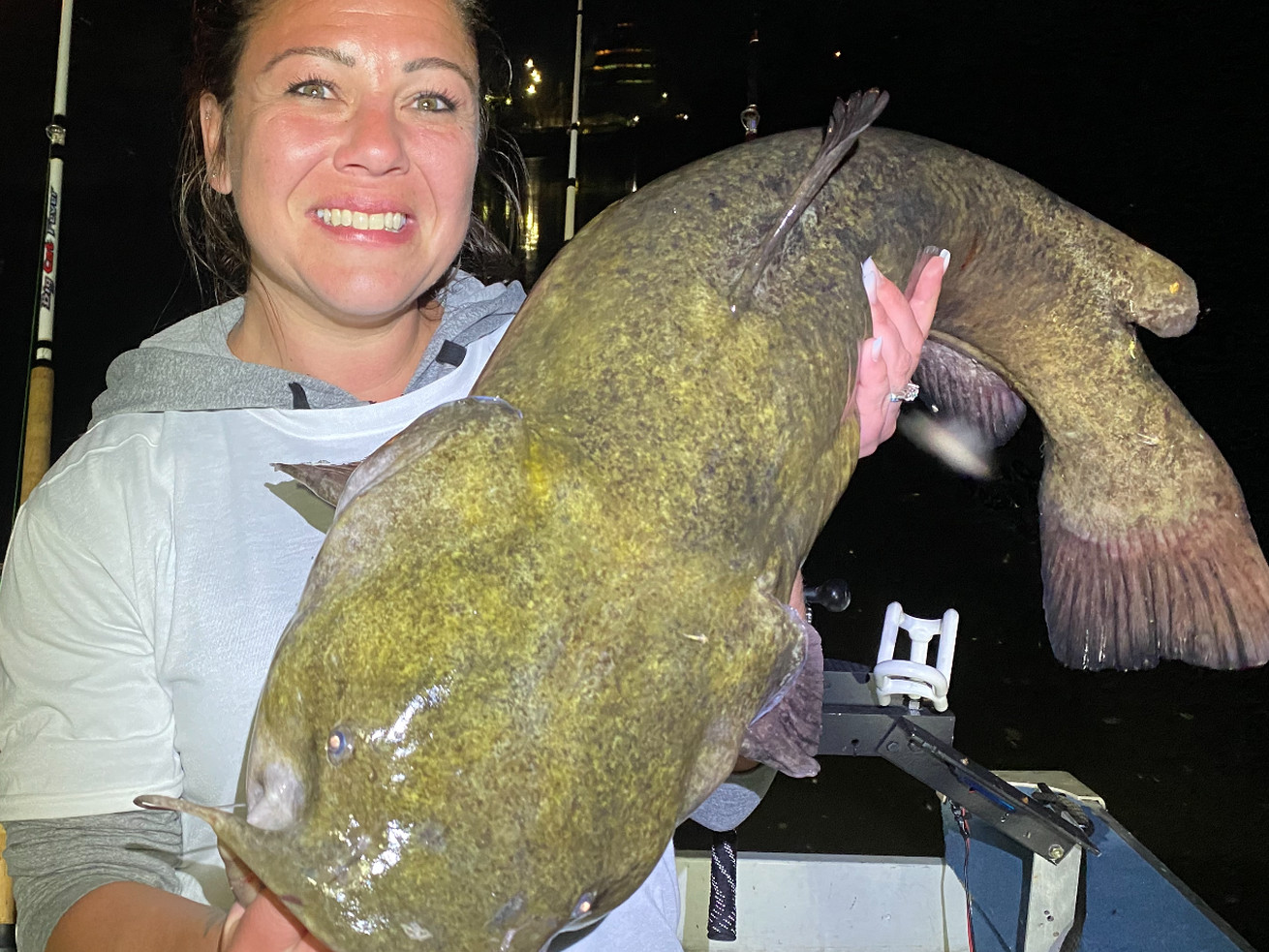 Nancy Stilin caught a big flathead catfish from the Fox River. Provided by Nicholas Stilin