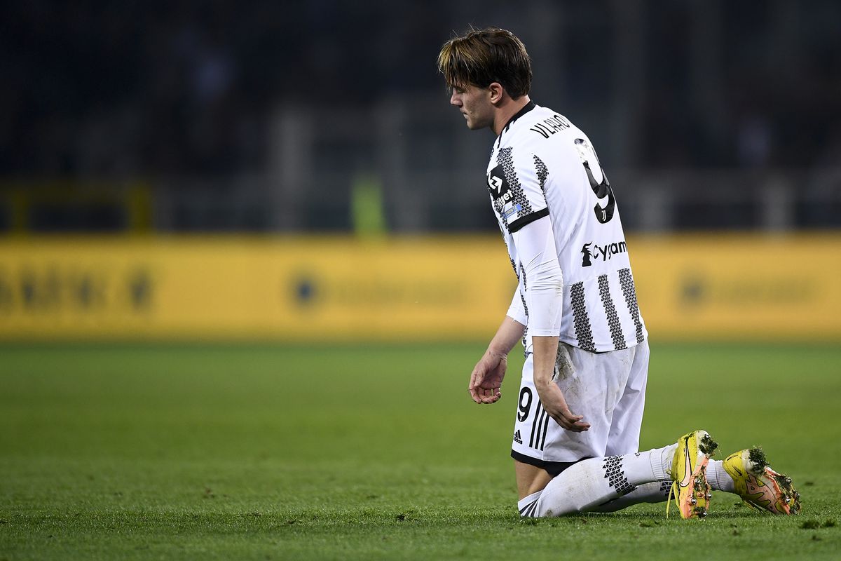 Dusan Vlahovic of Juventus FC looks dejected during the...