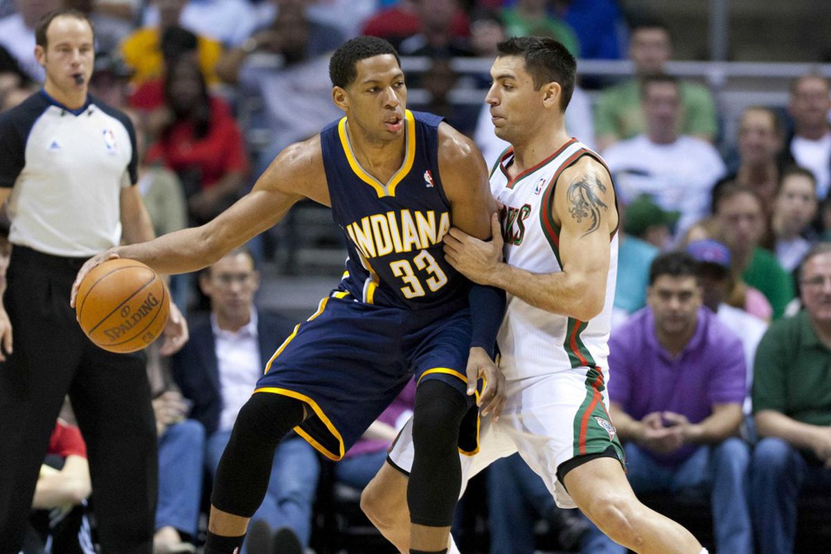 Apr 14, 2012; Milwaukee, WI, USA;  Indiana Pacers forward Danny Granger (33) during the game against the Milwaukee Bucks at the Bradley Center.  The Pacers defeated the Bucks 105-99.  Mandatory Credit: Jeff Hanisch-US PRESSWIRE