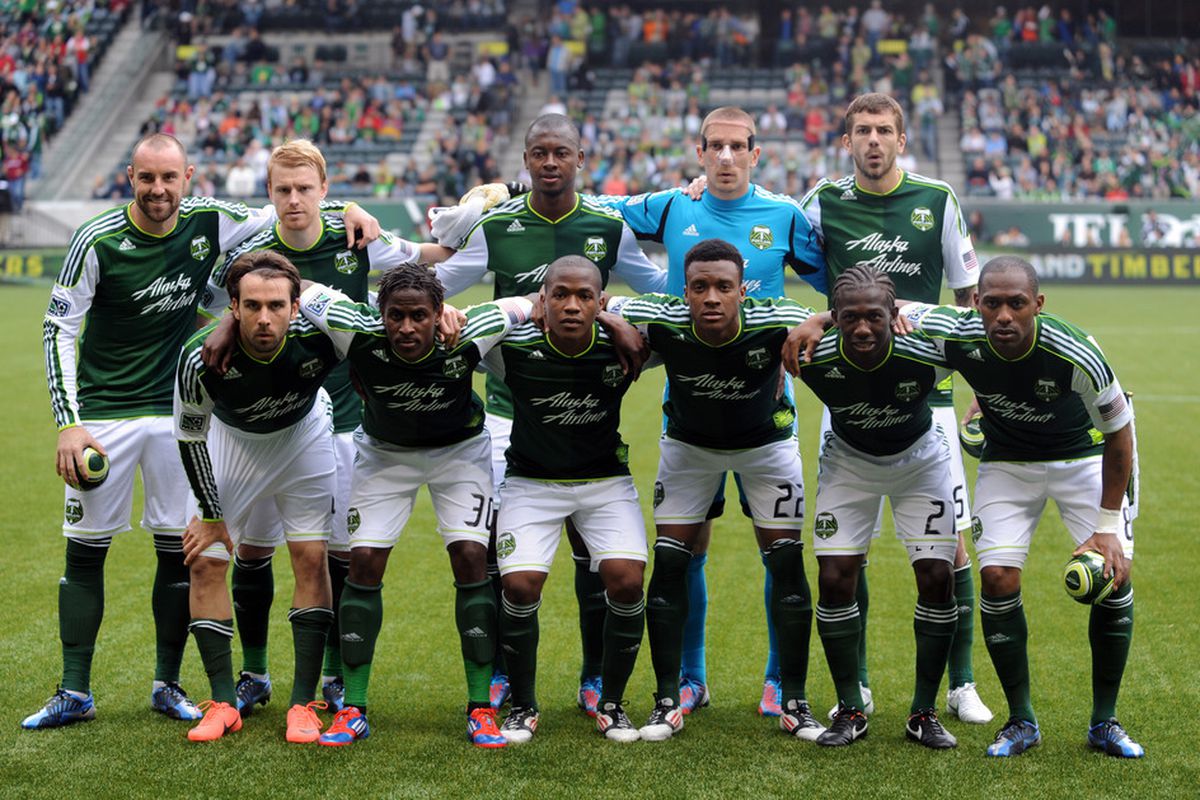 PORTLAND, OR - MAY 20: The starting eleven for the Portland Timbers pose before the game against the Chicago Fire at Jeld-Wen Field on May 20, 2012 in Portland, Oregon. The Timbers won the game 2-1. (Photo by Steve Dykes/Getty Images)