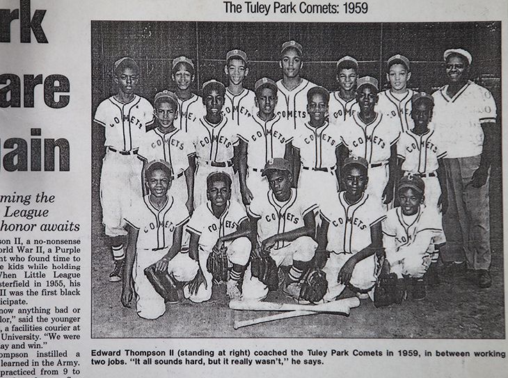 A Chicago Sun-Times article from 2000, the year Tuley Park renamed a baseball field Comets Field to honor coach Edward Thompson's Tuley Park Comets champion.  |  Sun-Times Files