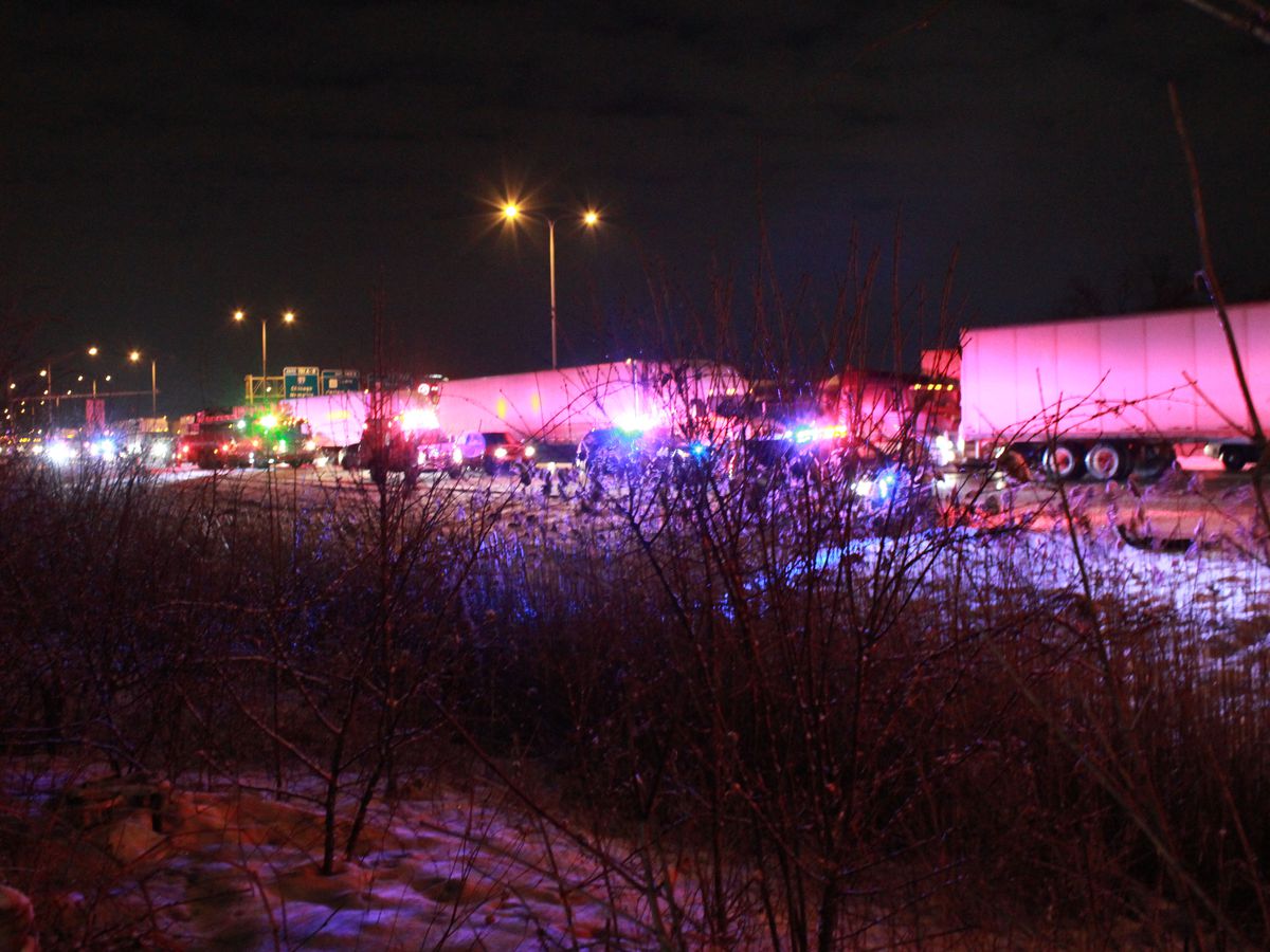 Tinley Park fire department declared a level two HazMat situation Friday evening in the west bound lanes of I-80 at Harlem | Justin Jackson/ Sun-Times