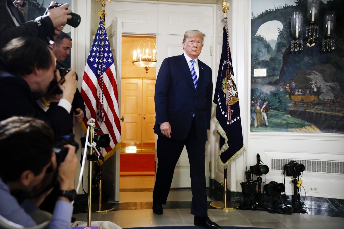 President Trump arrives to deliver a statement on the Iran nuclear deal on May 8, 2018.