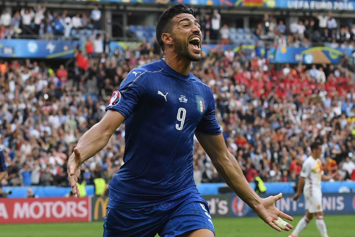Graziano Pelle celebrating his late goal against Spain