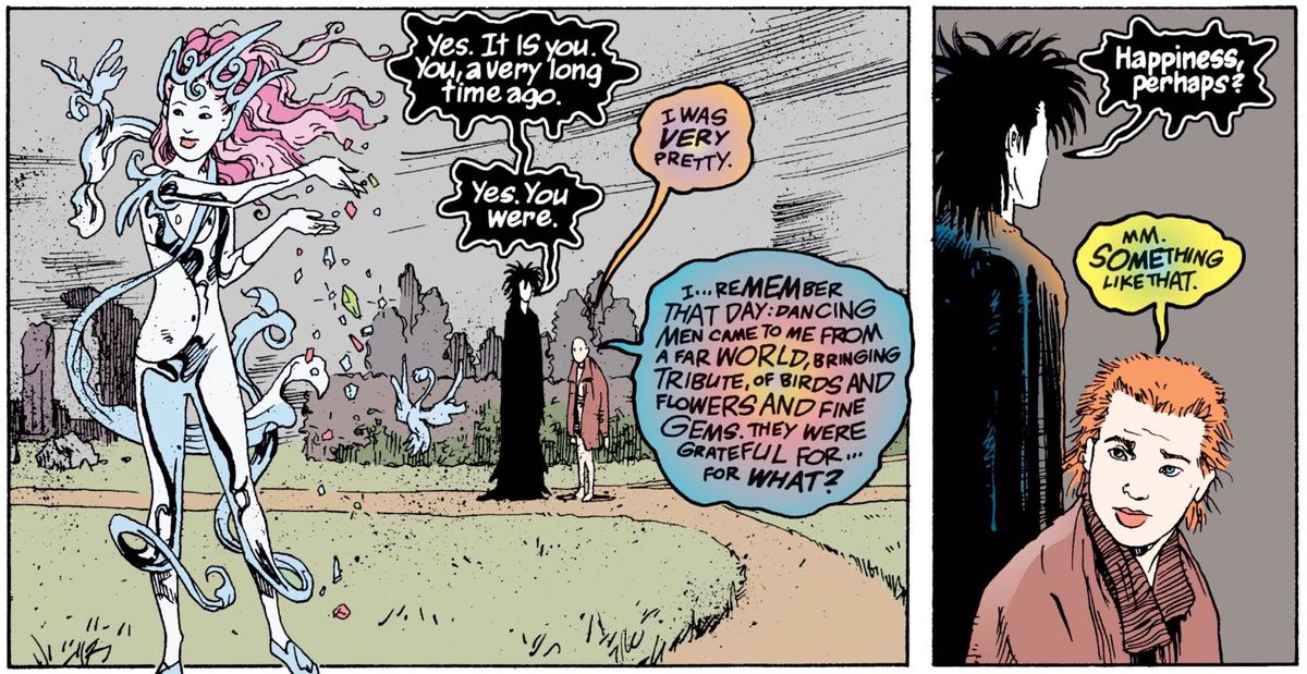 Delirium and Dream talking in the Brief Lives arc of Sandman.