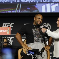 Daniel Cormier answers questions at UFC 230 weigh-ins.