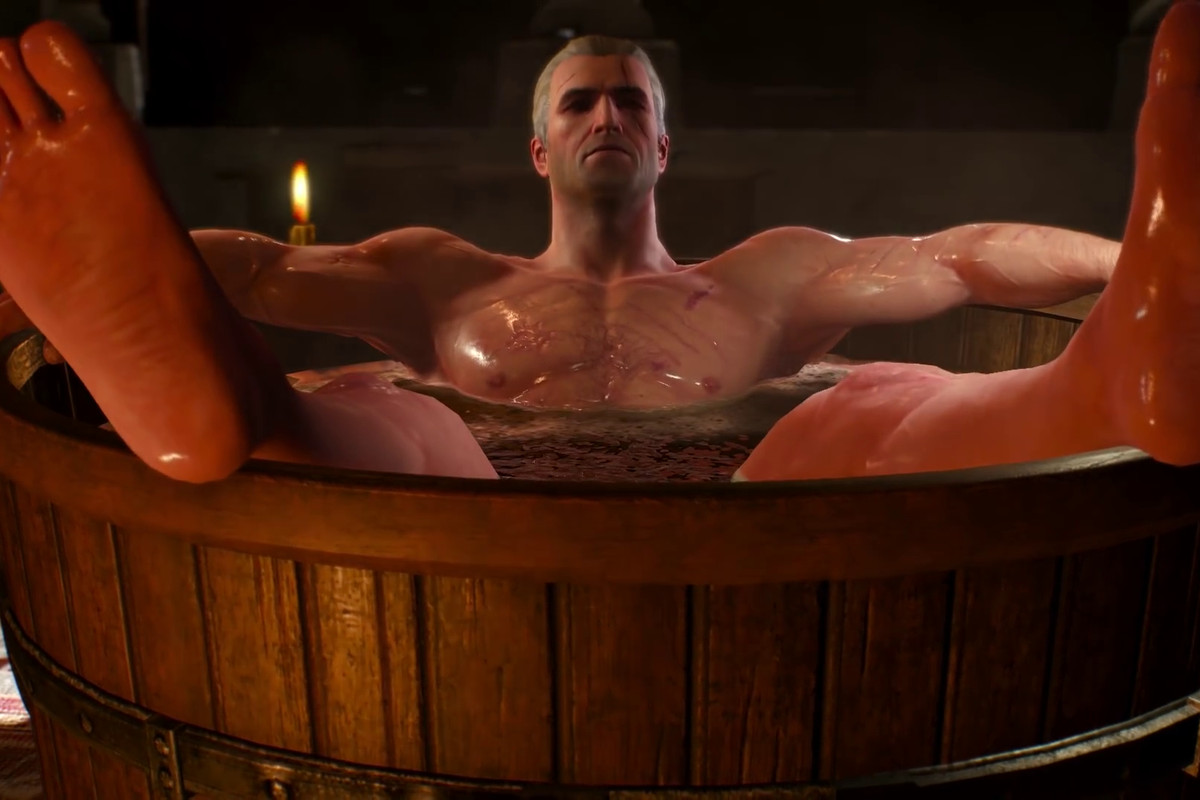 The Witcher 3: Wild Hunt - Geralt in a bathtub