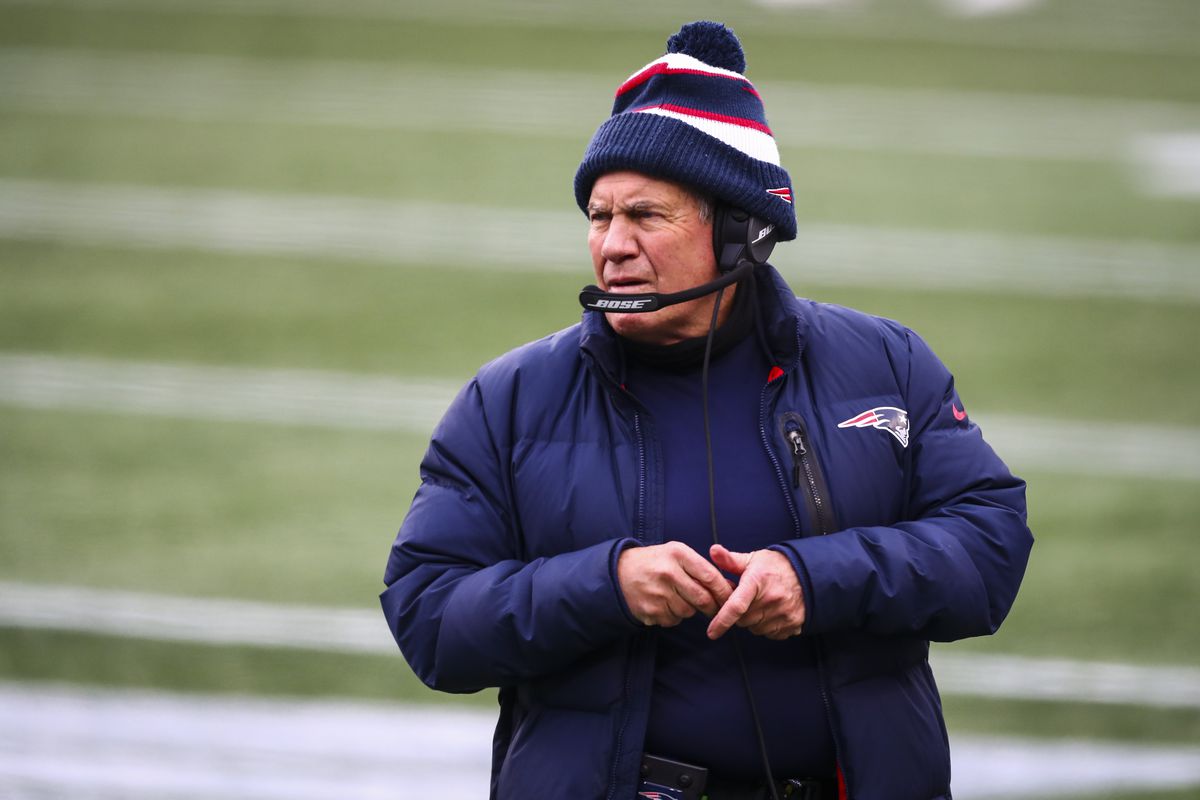Bill Belichick of the New England Patriots looks on during a game against the New York Jets at Gillette Stadium on January 3, 2021 in Foxborough, Massachusetts.